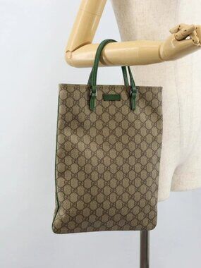 GUCCI GG Supreme Hand Bag PVC Beige Silver